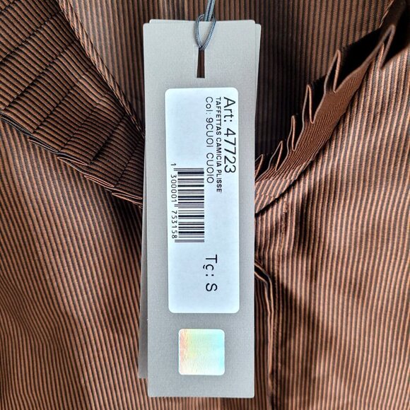 NWT D. Exterior Copper Brown Satin Edwardian Pleated Collar Button Down Shirt - Picture 9 of 14